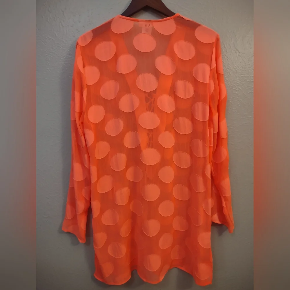​La Blanca Coral Neon Orange Polka Dot Sheer Swim Cover Up Size Large - Picture 7 of 11